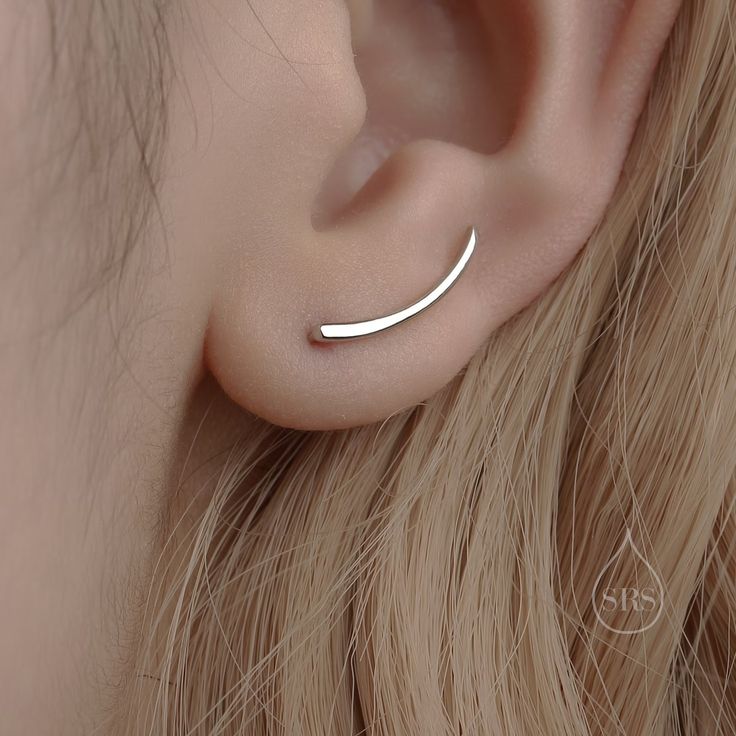 Minimalist Curved Bar Crawler Earrings in Sterling Silver, Silver or Gold or Rose Gold, Minimalist Geometric, Wave Ear Climbers - Etsy Silver Arc Minimalist Ear Climbers