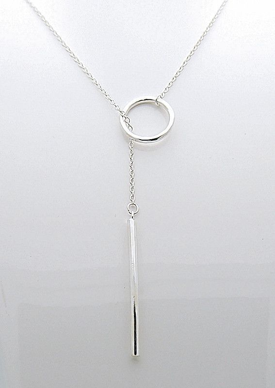 Sterling Silver Circle Bar Lariat Necklace Luna Link Silver Lariat Necklace