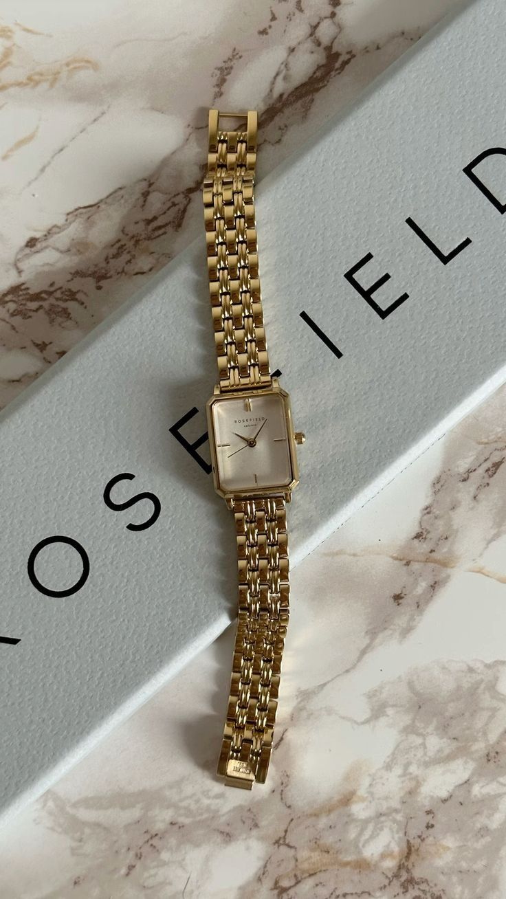 rosefield watch Rosefield Boxy Gold Bracelet Watch – Minimalist Square Dial